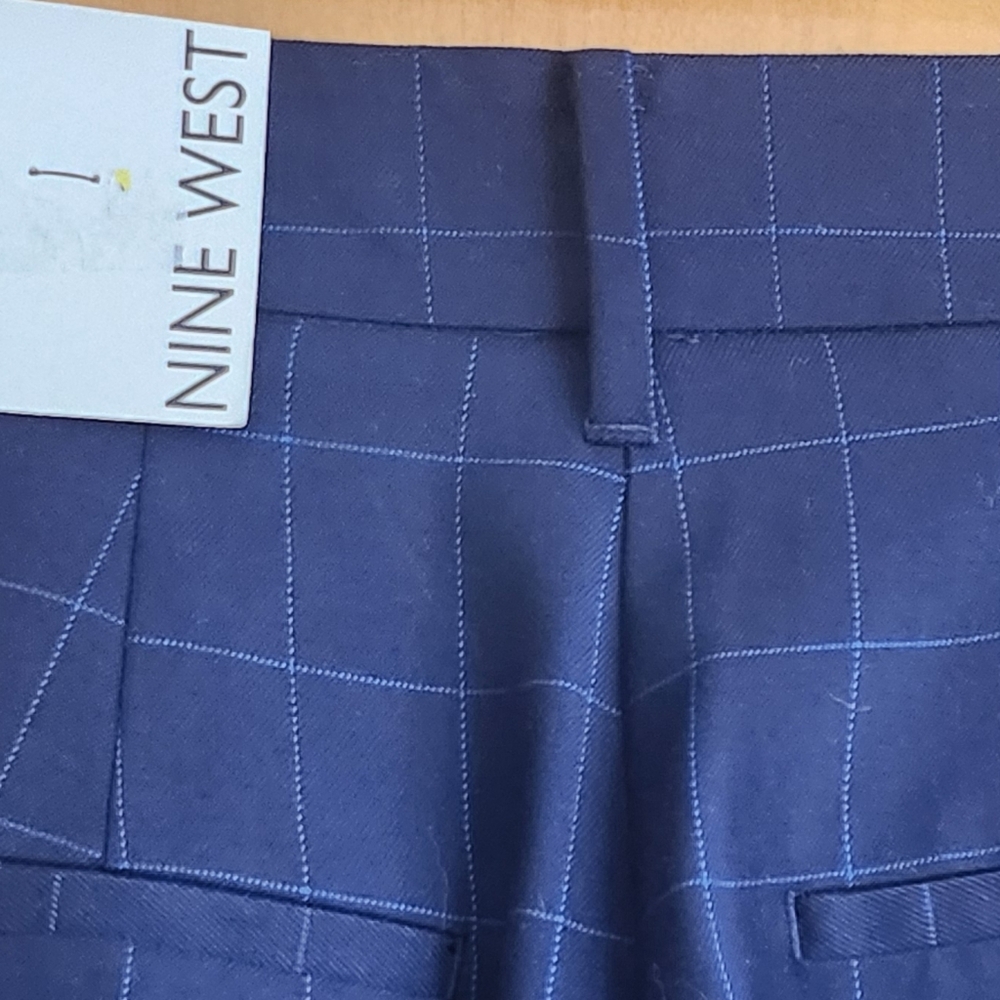 Nine West-Navy Checkered Pants Straight Leg High Rise Size 2 - Picture 6 of 15